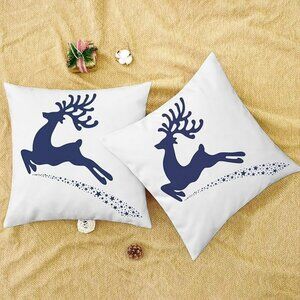 Pack of 2 Christmas Throw Pillow Covers – 20x20 Navy Blue Reindeer Design